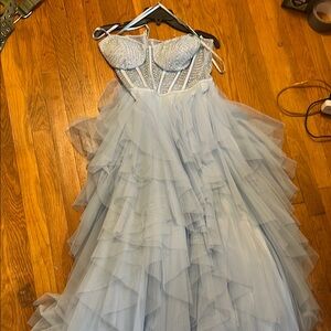 Elegant Light Blue Gown with Beaded Bodice